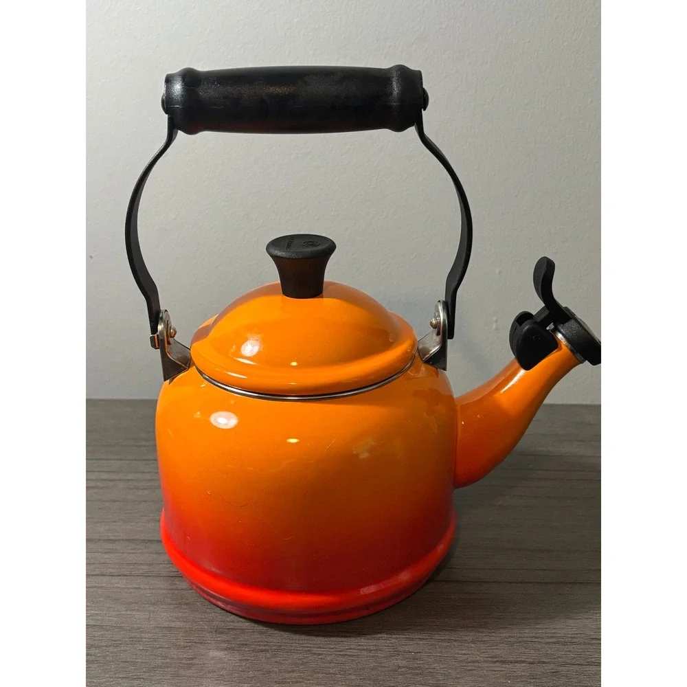 Le Creuset Enamel on Steel Whistling Tea Kettle 1.25 Quarts In Color Flame